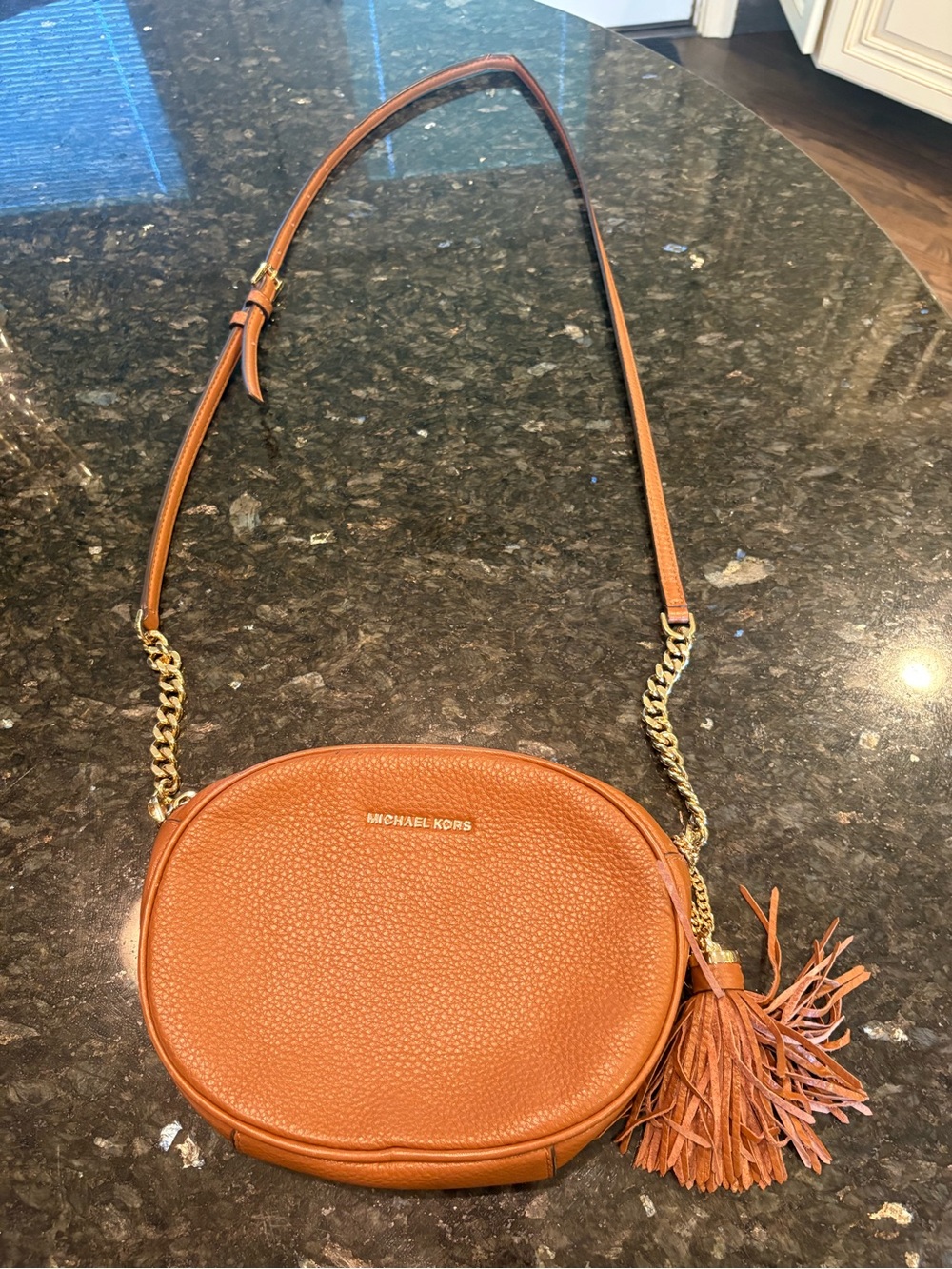 Michael Kors Brown Pebbled Leather Crossbody with Tassel
